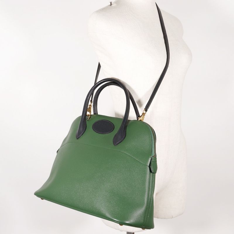 Hermes Bolide 35 Bicolor Courchevel Green/navy Blue 0V Ladies Handbag