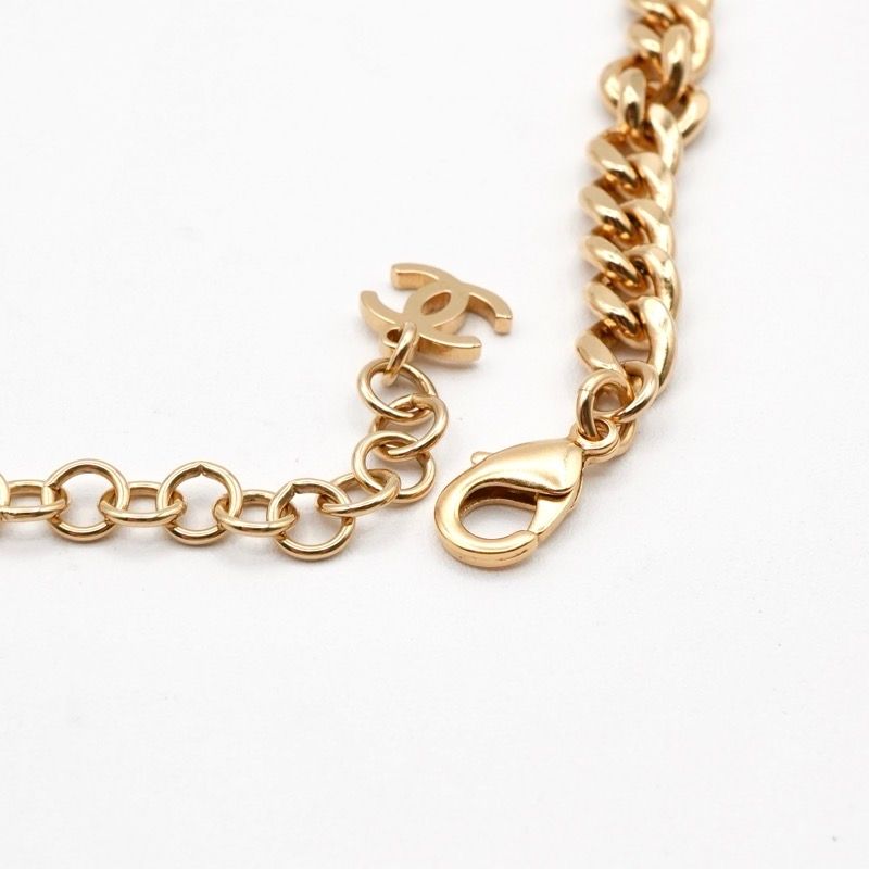 Chanel Necklace Pendant Choker Gold Blue Coco Mark Heart Rhinestone Chain