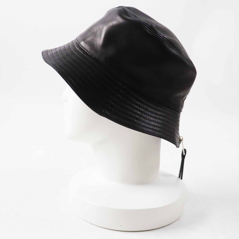 LOEWE Anagram Leather Lamb Leather Hat With Patches Hat Black Silver Hardware