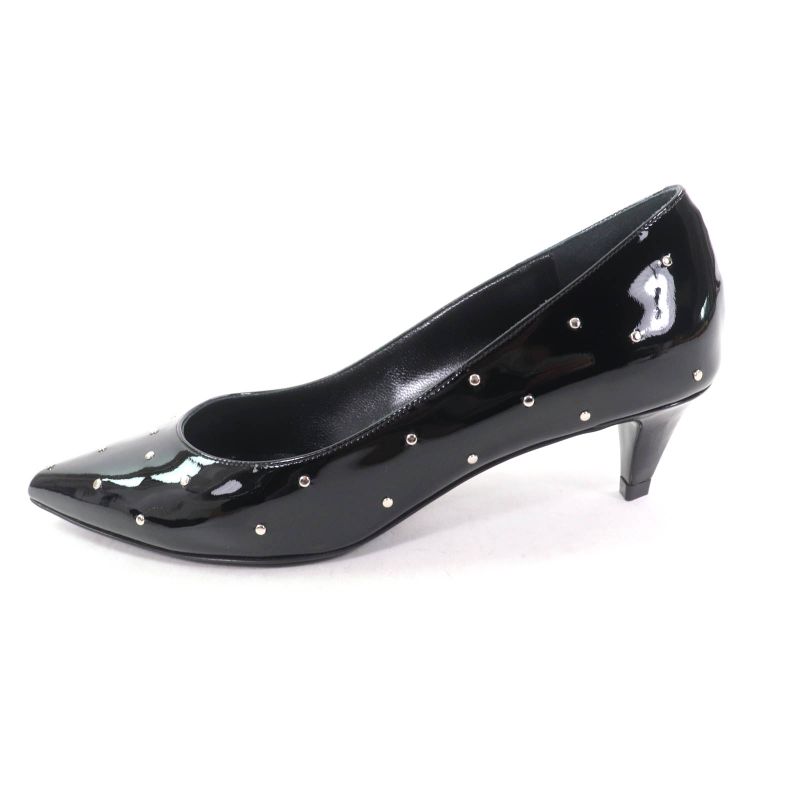 Celine Studded Pointed Toe Patent Leather Pumps Black Silver Hardware 36.5 With