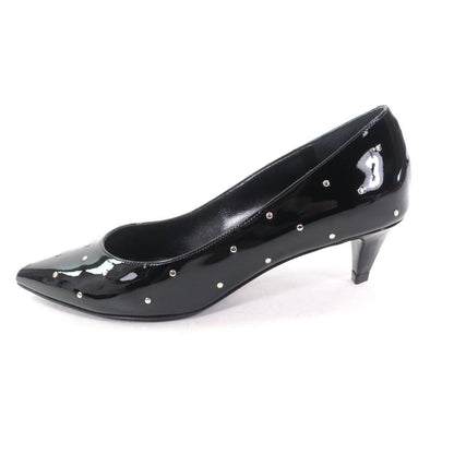 Celine Studded Pointed Toe Patent Leather Pumps Black Silver Hardware 36.5 With