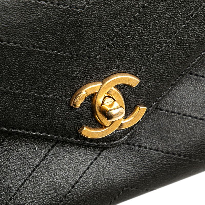 Chanel Chevron Coco Mark Chain Shoulder Bag Handbag Black Lambskin Ladies Chanel