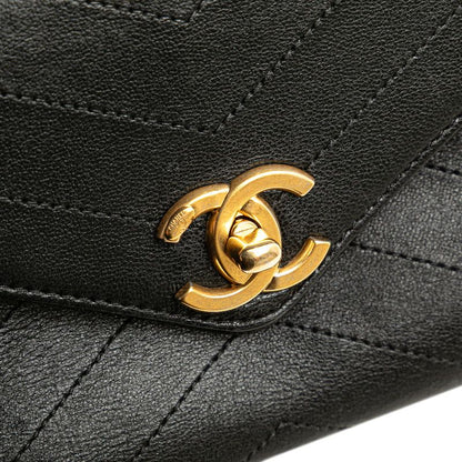 Chanel Chevron Coco Mark Chain Shoulder Bag Handbag Black Lambskin Ladies Chanel