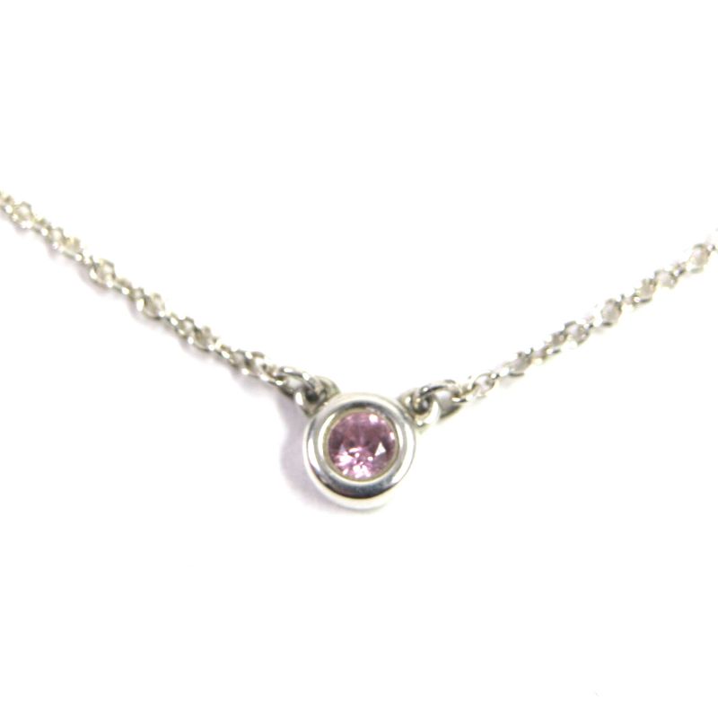 Tiffany & Co By-the-yard Ag925 1P Pink Sapphire Chain Necklace Silver Pink