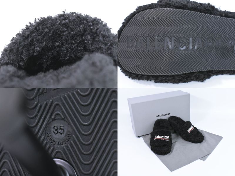 Authentic Balenciaga Logo Sandals Heels 35 Boa Black Women's Shoes Pre-owned