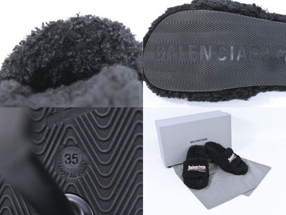 Authentic Balenciaga Logo Sandals Heels 35 Boa Black Women's Shoes Pre-owned