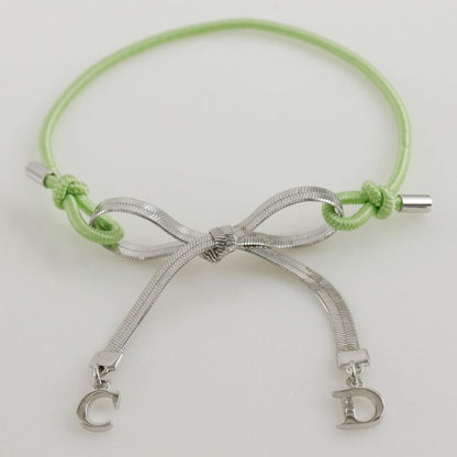 Dior CD Ribbon Metal And Rubber Silver/yellow Green Ladies 4.6g Bracelet