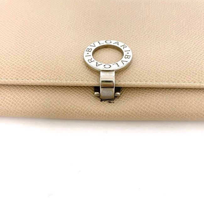 Bulgari Bifold Long Wallet Beige Silver Hardware Bulgari