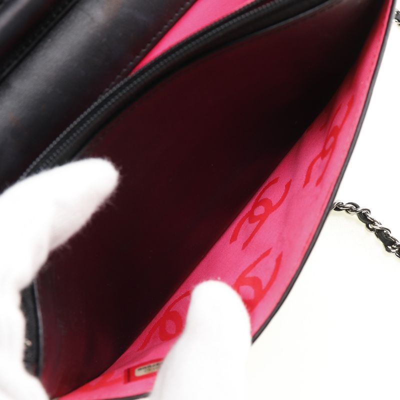 Chanel Chain Wallet Cambon Line A46646 Calf And Enamel Black Ladies Long Wallet