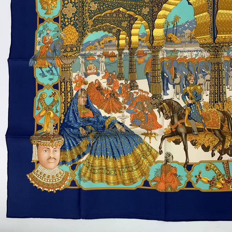 Hermes Scarf Carre 90 Maharajas Maharaja Silk Navy