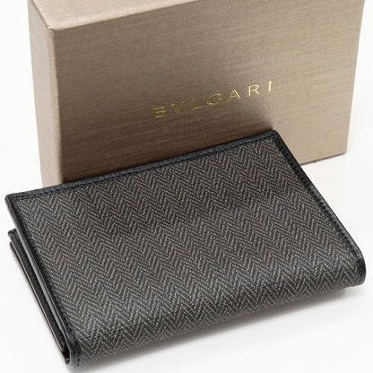 Bulgari Bifold Business Card Holder With Depth Weekend PVC Canvas Gray 32588