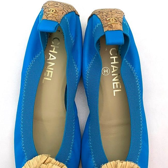 Chanel Ballet Shoes Ec21062 Blue Beige Camellia