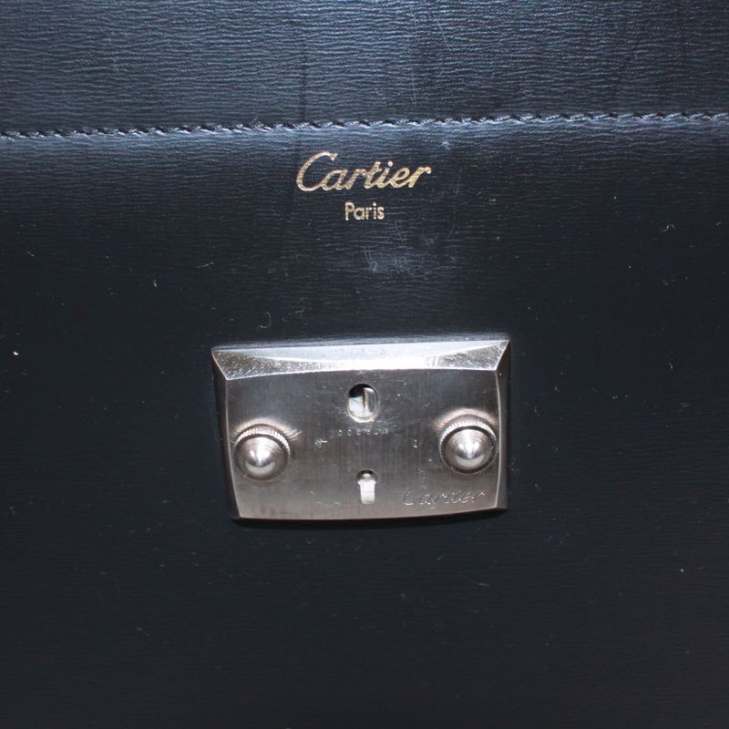 Cartier Doctor's Bag Leather Black Handbag Silver