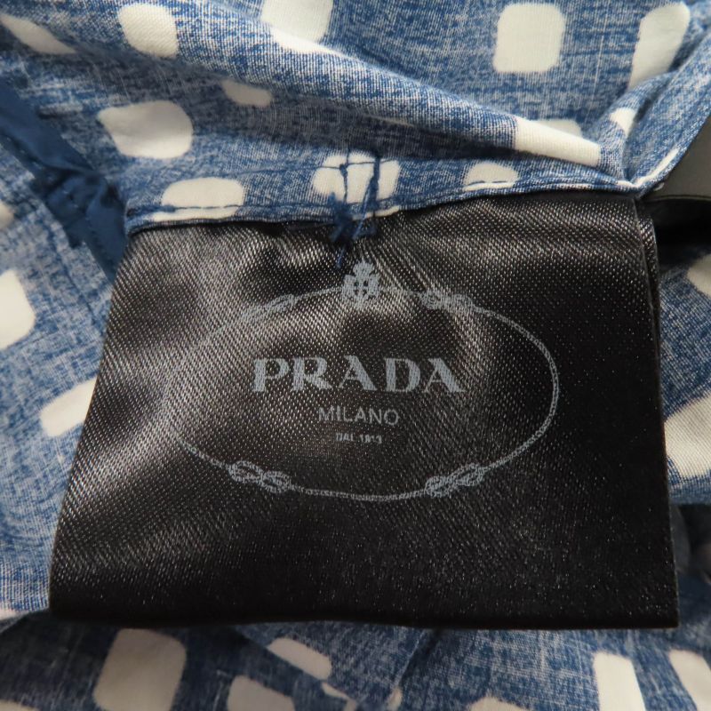 Prada Cotton Beautiful Silhouette Pleated Short Sleeve Dress With Belt Navy 40