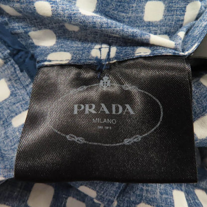 Prada Cotton Beautiful Silhouette Pleated Short Sleeve Dress With Belt Navy 40