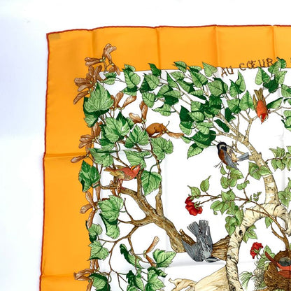 Grade Hermes Carre 90 AU Coeur DES BOIS In The Woods Orange 100% Silk