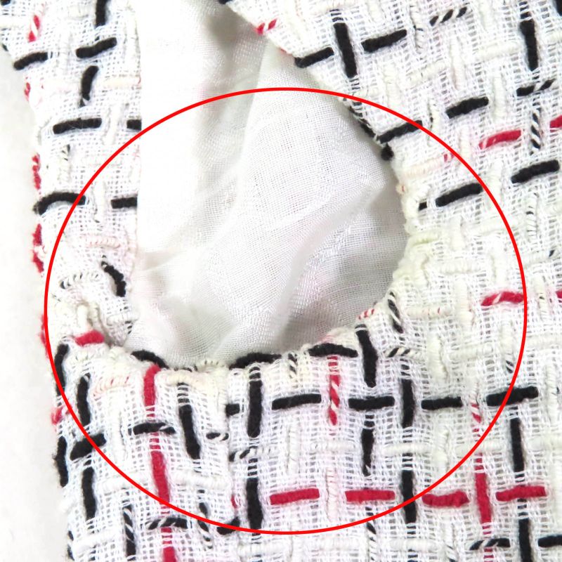 CHANEL P50967 Cotton Coco Mark Button French Sleeve Tweed Dress Ivory Black Red