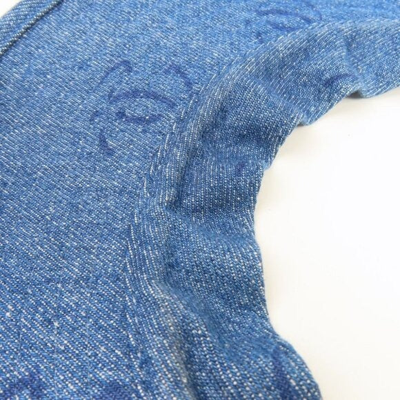 Chanel CC Denim Hat Sun Visor Ribbon Tie Wide Brim Bucket Cap Vintage