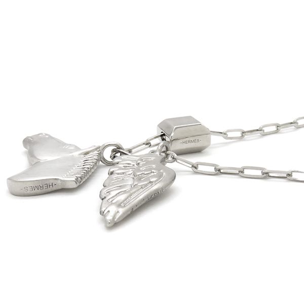Hermes Necklace Talisman Pegasus Pendant Metal Silver [box