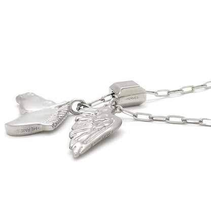 Hermes Necklace Talisman Pegasus Pendant Metal Silver [box