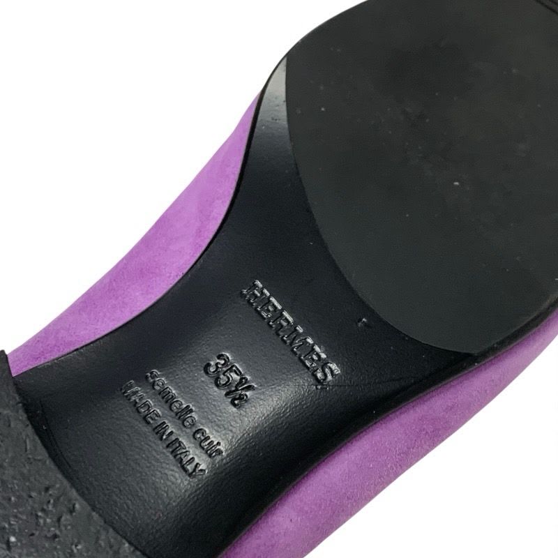 Hermes Royale Loafer Leather Shoes Suede Purple Moccasin Flat Hhardware