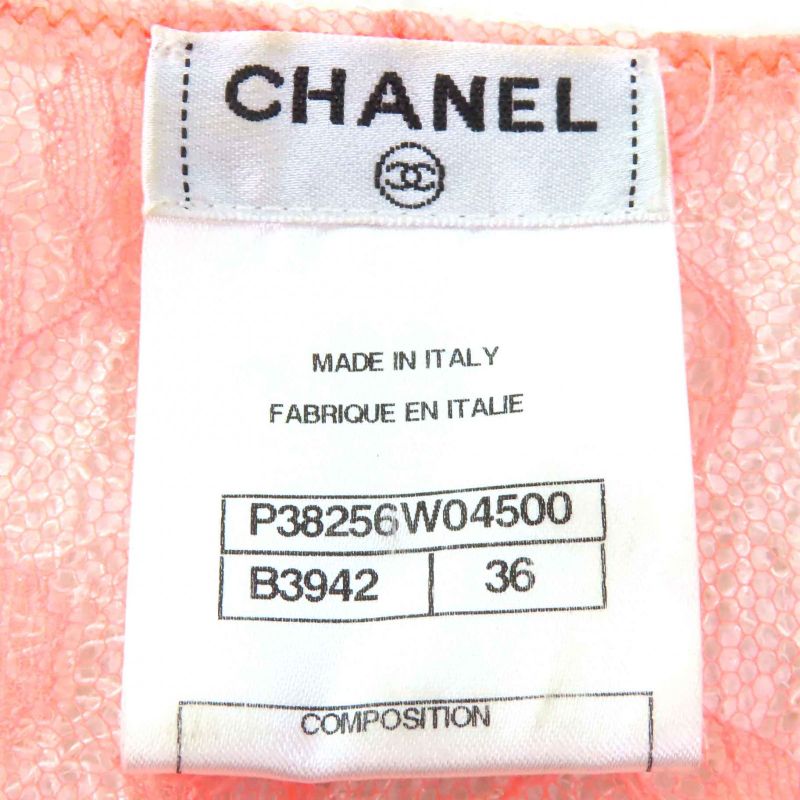 CHANEL P38256 Coco Mark Button Ribbon Belt Full Lace Cardigan Bolero Salmon