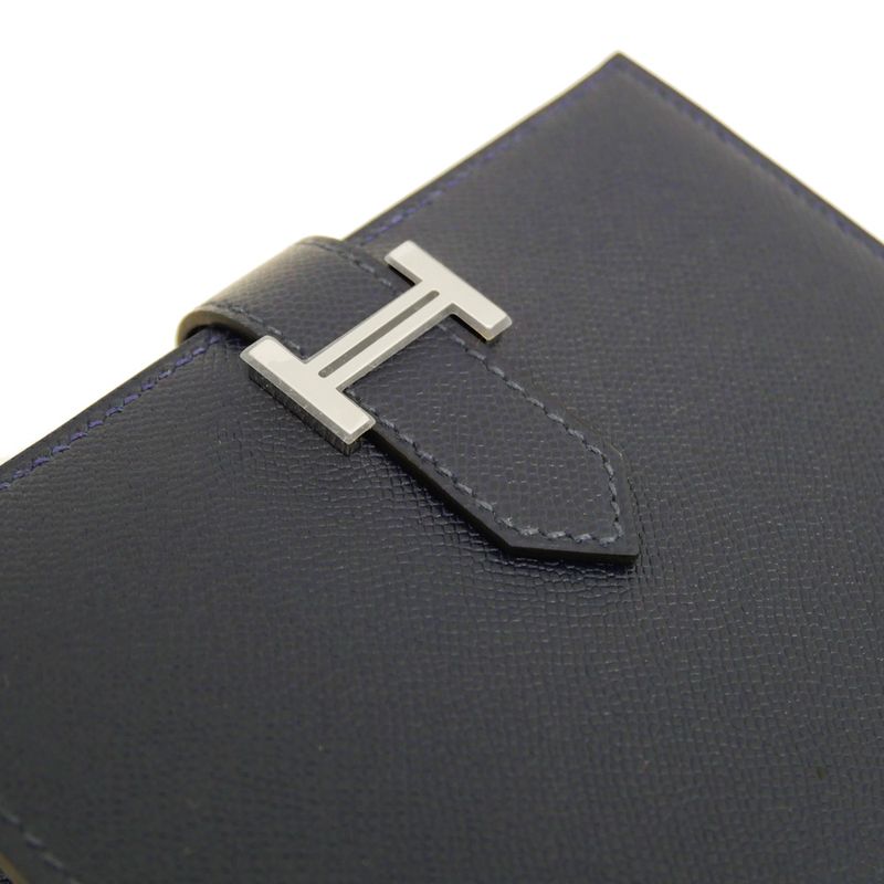 Hermes Bearn Compact Bifold Wallet Blue Nuit Silver Hardware Vo Madame