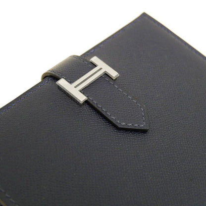 Hermes Bearn Compact Bifold Wallet Blue Nuit Silver Hardware Vo Madame