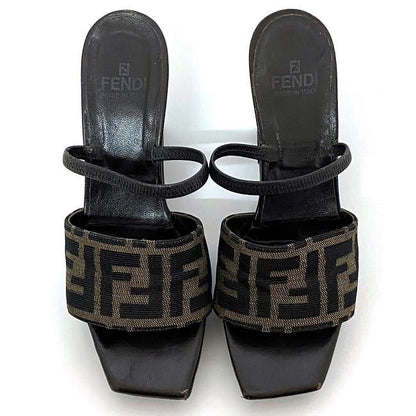 Fendi Sandals Khaki Brown Zucca Heels 22.5cm (8.86in)