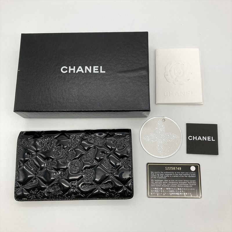 Chanel No5 Icon Long Wallet Patent Leather Black Coco Mark Ladies