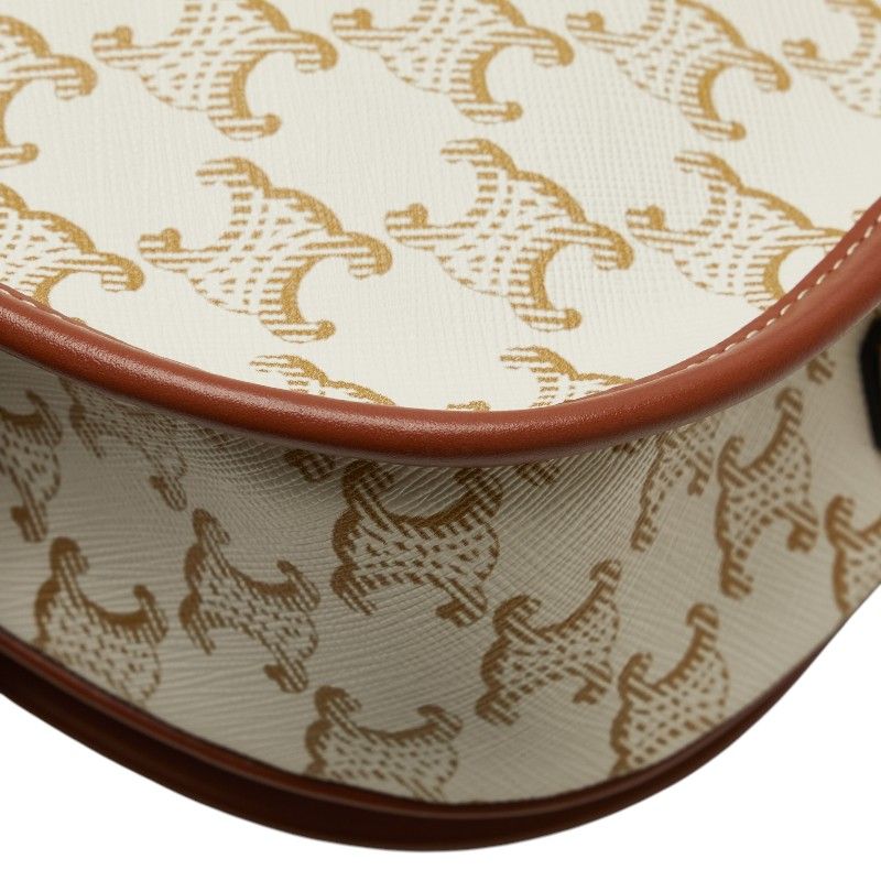 Celine Triomphe Crossbody Shoulder Bag White Brown PVC Leather Women's Celine