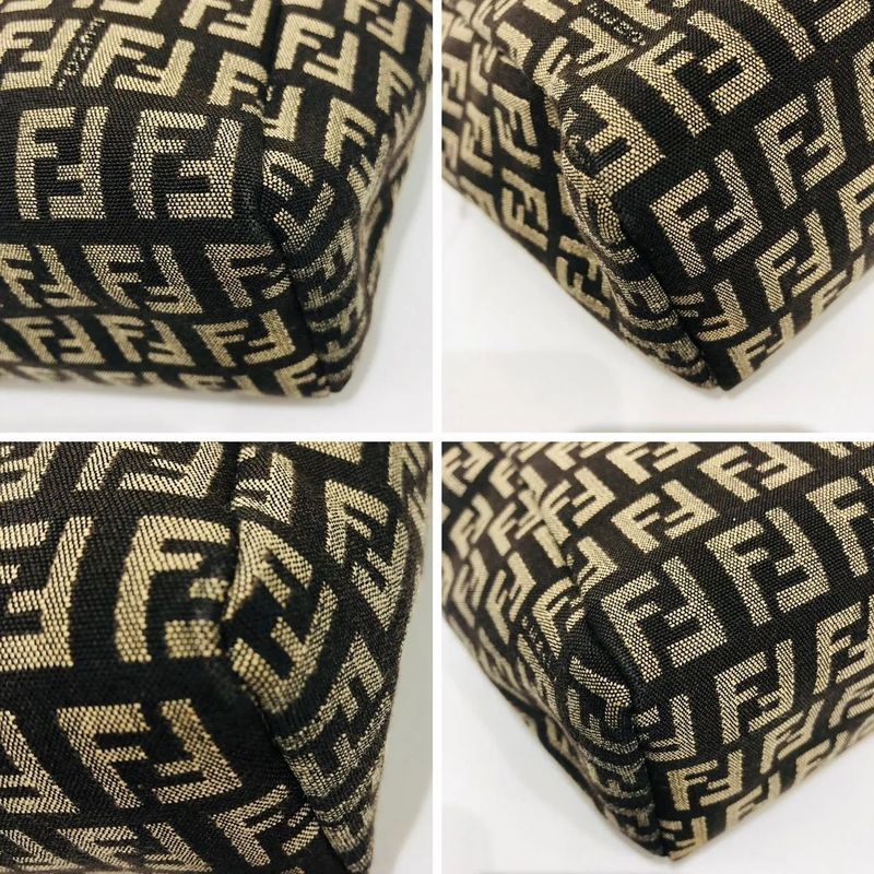 Fendi Mini Handbag 8bn105 Zucca Pattern Pouch Brown Canvas Xleather Ladies