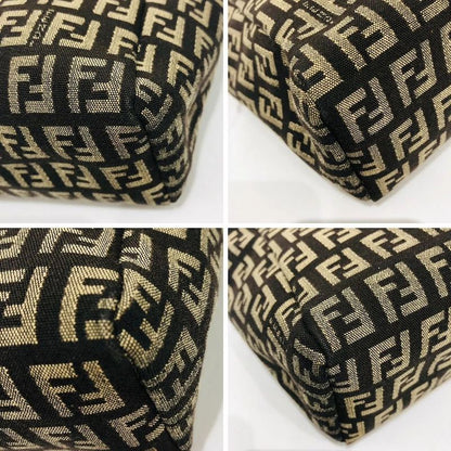 Fendi Mini Handbag 8bn105 Zucca Pattern Pouch Brown Canvas Xleather Ladies