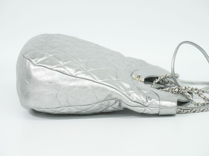 Authentic Chanel 31 Coco Mark 2WAY Chain Shoulder Bag Handbag Leather Silver