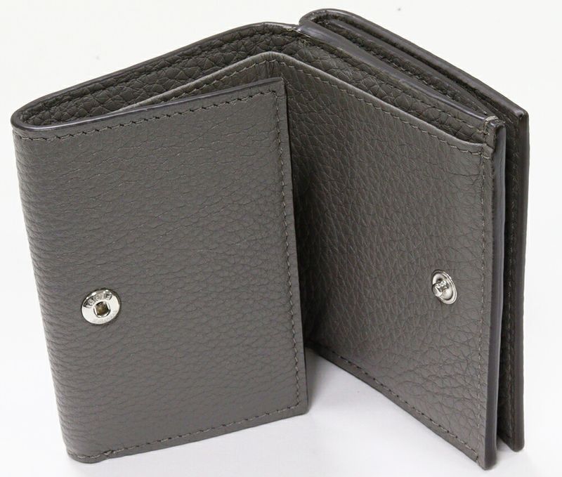 Fendi Trifold Wallet With Coin Purse FF Bucket Calf Grey 7m0280 AG0L F0qa1