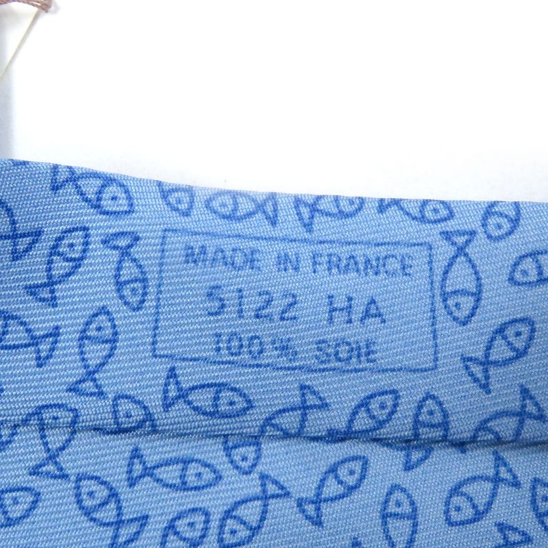 Hermes 100% Silk Alligator Wide Tie Light Blue With Box Made In France Men's