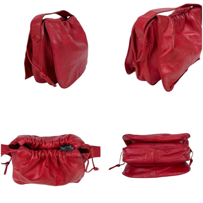 Loewe Drawstring Shape Mini Shoulder Bag Anagram Logo Red Nappa Leather