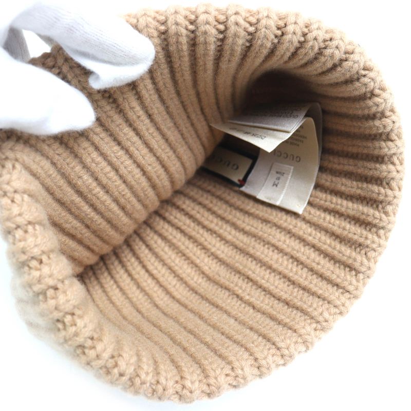 Gucci 764594 Wool Cashmere GG Marmont Double Gleather Patch Knit Cap Knit Cap