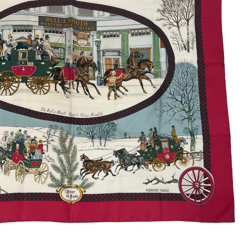 Hermes Carre 90 Postal Coach Lhiver EN Poste Scarf Silk Red
