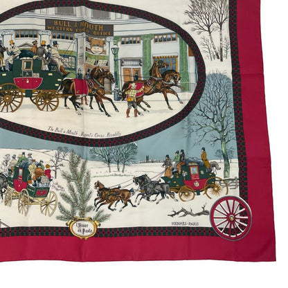 Hermes Carre 90 Postal Coach Lhiver EN Poste Scarf Silk Red
