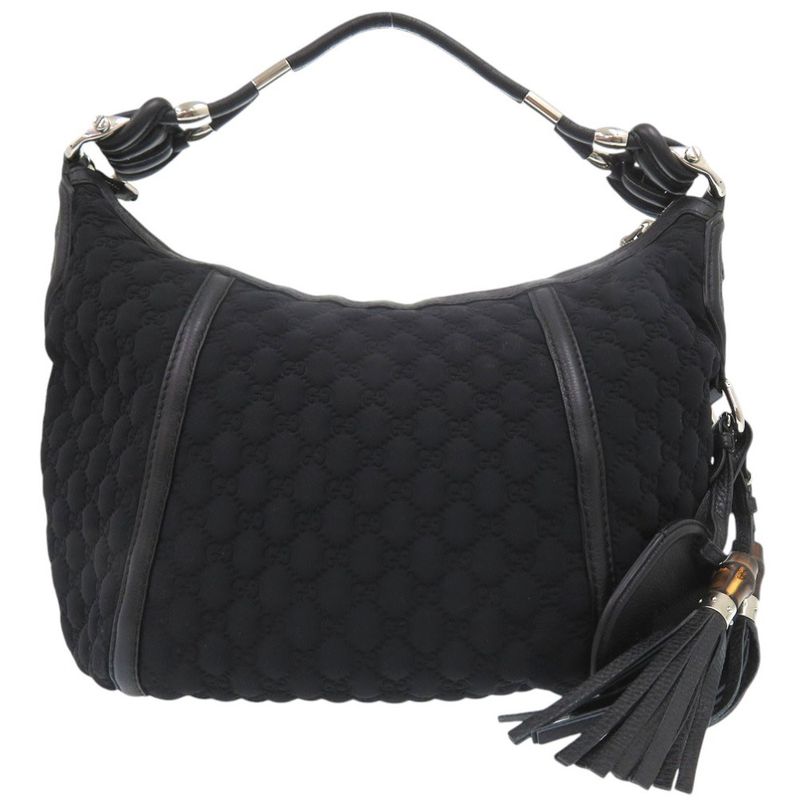 Gucci GG Logo Fringe Bamboo One Shoulder Bag Horsebit Hobo Bag Nylon Leather