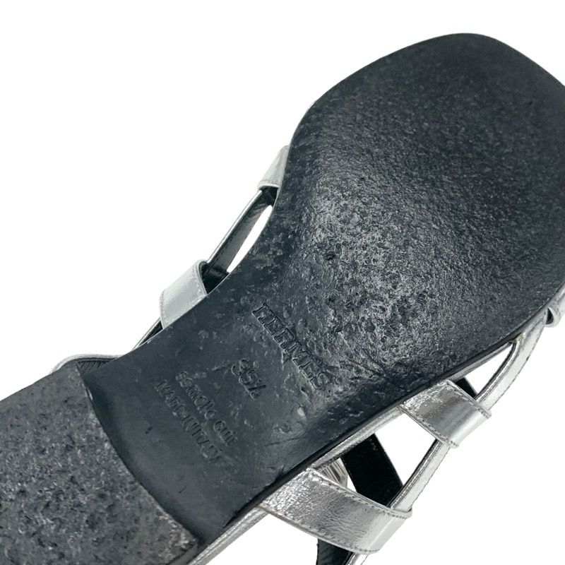 Hermes Transat Sandals Shoes Leather Silver Flat Sandals Kelly Hardware