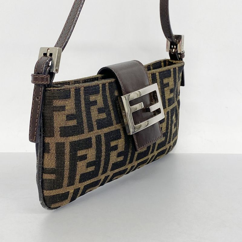 Fendi Handbag Zucca Nylon Canvas Brown Silver Hardware Women