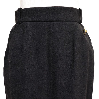 Chanel Coco Mark Back Button 93A P02440 Wool Charcoal Gray Women's Skirt