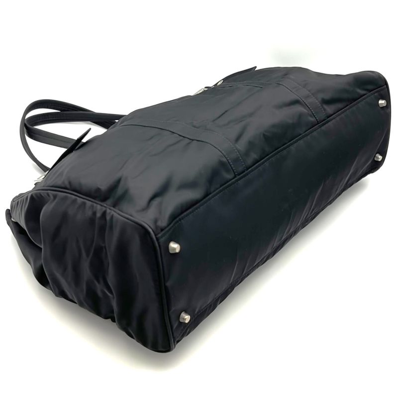 Prada Tote Handbag Black Nylon Tessuto Women Men Fashion Vintage