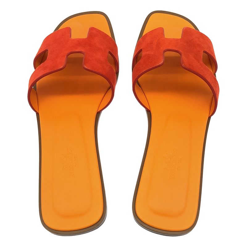 Hermes Oran H Logo Sandals - 37 - Orange - Women