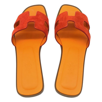 Hermes Oran H Logo Sandals - 37 - Orange - Women