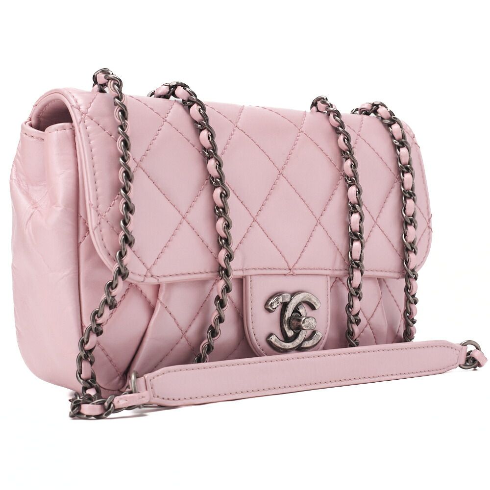 Chanel Chain Shoulder Bag Matelasse Vintage Calf Mini Pink Silver Hardware