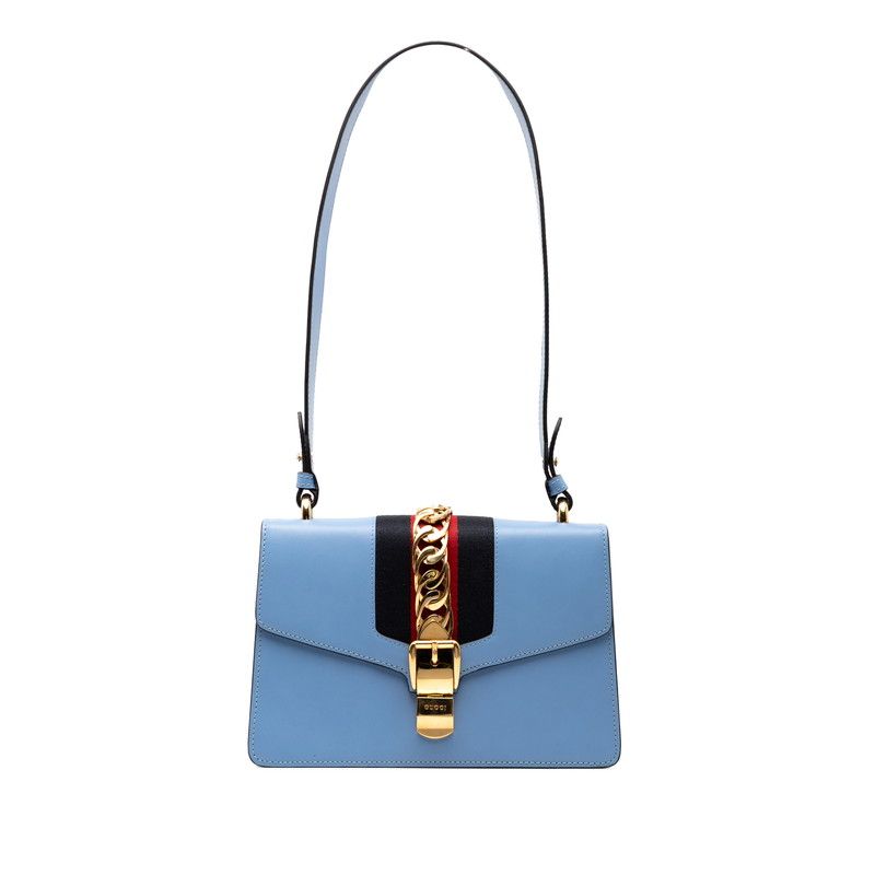 Gucci Sylvie One Shoulder Bag 421882 Blue Leather Women's Gucci
