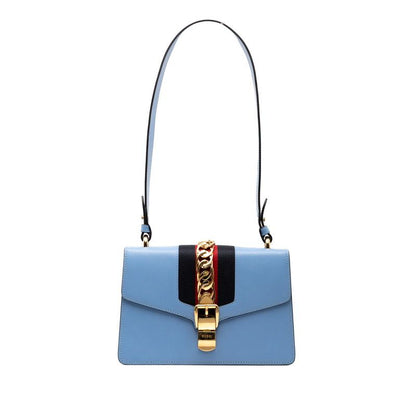 Gucci Sylvie One Shoulder Bag 421882 Blue Leather Women's Gucci